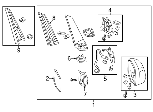 2012 Honda Odyssey Outside Mirrors Mirror Assembly, Passenger Side (Formal Black Ii) (R.C.) (Heated) Diagram for 76200-TK8-A11ZA