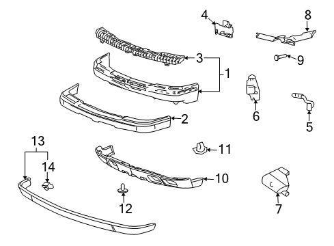 2007 Chevrolet Silverado 1500 Classic Front Bumper Upper Cap Diagram for 15139805