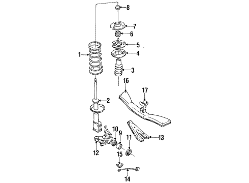 1989 Nissan Sentra Rear Suspension Components, Lower Control Arm, Stabilizer Bar STRUT Kit Rear Suspension, RH Diagram for 55302-70A86