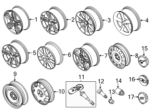 2010 Ford Mustang Wheels, Covers & Trim Wheel, Alloy Diagram for AR3Z-1007-G