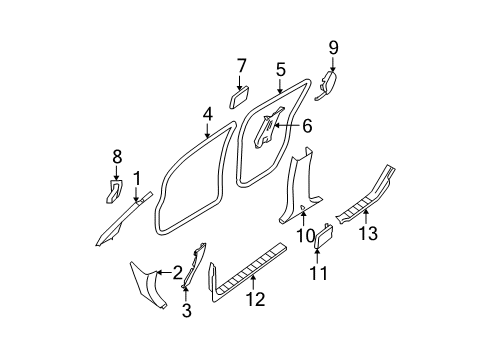 2008 Nissan Pathfinder Interior Trim - Pillars, Rocker & Floor Garnish Assy-Front Pillar, RH Diagram for 76911-ZS30A