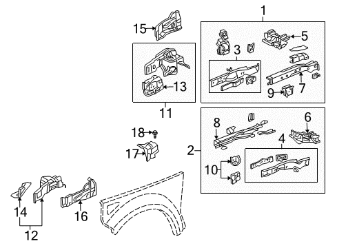 2008 Honda Element Structural Components & Rails Frame, L. FR. Side Diagram for 60911-S9A-A00ZZ