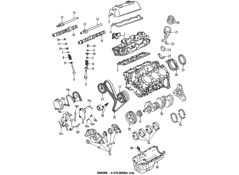 1994 Hyundai Sonata Engine Parts, Mounts, Cylinder Head & Valves, Camshaft & Timing, Oil Pan, Oil Pump, Balance Shafts, Crankshaft & Bearings, Pistons, Rings & Bearings Gasket-Timing Cover Diagram for 21333-35000