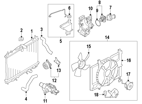 2012 Nissan Versa Cooling System, Radiator, Water Pump, Cooling Fan Hose-Radiator, Upper Diagram for 21501-EL000