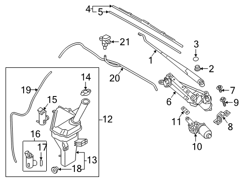 2020 Hyundai Elantra Wiper & Washer Components Reservoir & Pump Assembly-Washer Diagram for 98610-F3500