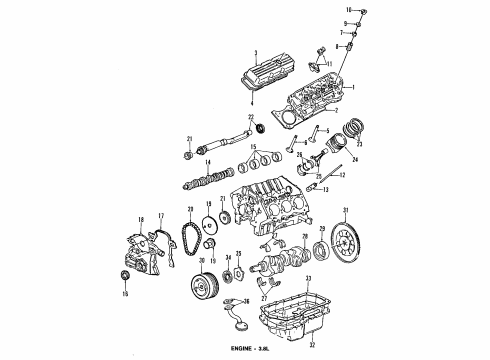 1993 Oldsmobile Silhouette Engine Parts, Mounts, Cylinder Head & Valves, Camshaft & Timing, Oil Pan, Oil Pump, Balance Shafts, Crankshaft & Bearings, Pistons, Rings & Bearings Balancer Asm, Crankshaft Diagram for 24504610