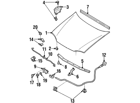 1998 Mercury Tracer Hood & Components Support Rod Diagram for F7CZ-16826-AA