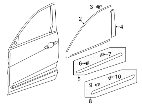 2022 Acura MDX Exterior Trim - Front Door Garnish Assembly Left, Front Dr Diagram for 75332-TYA-A01