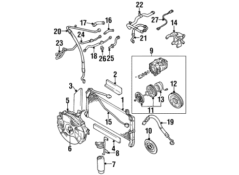 1998 Chevrolet Metro A/C Condenser, Compressor & Lines Tube, A/C Condenser & A/C Evap Diagram for 91171588