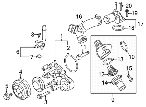 2022 Ford F-150 Water Pump Thermostat Housing Diagram for BL3Z-8A586-F