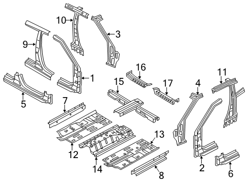 2016 Hyundai Veloster Center Pillar, Hinge Pillar, Rocker, Floor & Rails Reinforcement Assembly-Tunnel Diagram for 65147-2V001