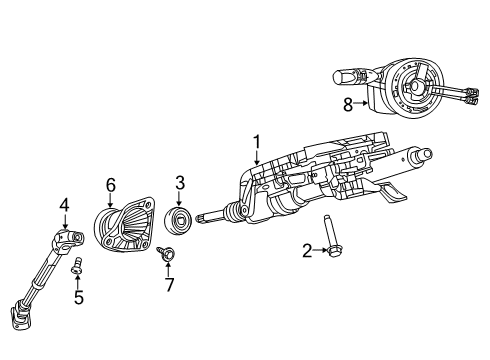 2021 Jeep Grand Cherokee Steering Column Assembly, Shaft & Internal Components, Shroud, Switches & Levers Steering Column Module Diagram for 6NE97DX9AC