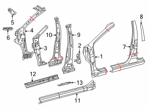 2017 Toyota Prius C Center Pillar & Rocker, Hinge Pillar Inner Pillar Brace Diagram for 61167-52020