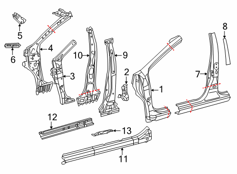 2017 Toyota Prius C Center Pillar & Rocker, Hinge Pillar Inner Hinge Pillar Diagram for 61024-52240