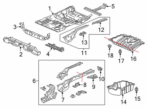 2019 Honda CR-V Rear Body - Floor & Rails Flange L, RR Frame Diagram for 65665-TLA-A00ZZ