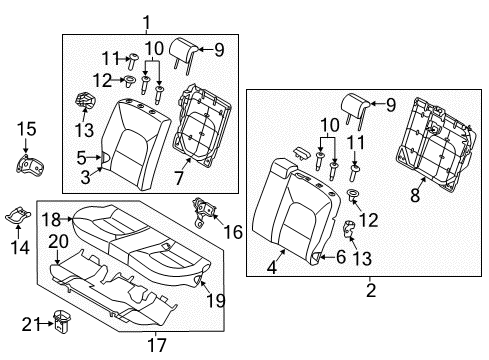 2016 Kia Rio Rear Seat Components Cushion Assembly-Rear Seat Diagram for 891001W600BDW