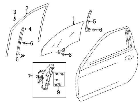 2000 Honda Insight Front Door Channel, Left Front Door Run Diagram for 72275-S3Y-003