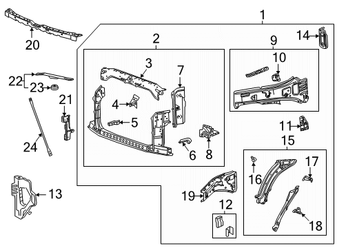 2019 Chevrolet Silverado 1500 LD Radiator Support Cross Bar Diagram for 84398048