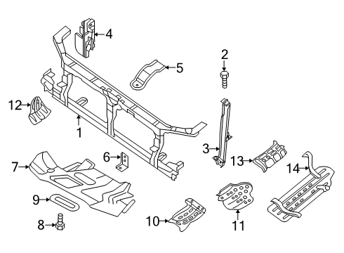 2013 Nissan Frontier Radiator Support, Splash Shields Cover-Transmission Upper Diagram for 50884-7S000