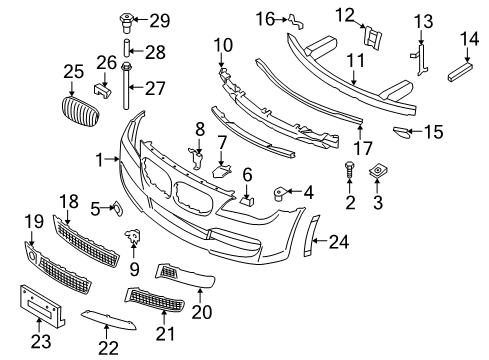 2015 BMW 750Li Front Bumper Set, Mounts, Pdc Sensor, Front Diagram for 51112163615