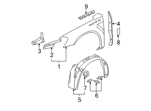 2008 Buick Lucerne Fender & Components, Exterior Trim Ornament Diagram for 21997255