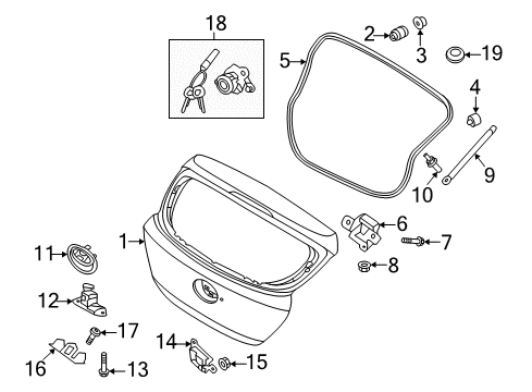 2012 Hyundai Accent Lift Gate Nut Diagram for 1327110001