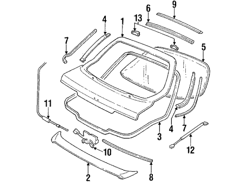 1993 Acura Integra Lift Gate Weatherstrip, Tailgate Diagram for 74440-SK7-003