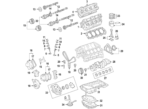 2006 Lexus GS430 Engine Parts, Mounts, Cylinder Head & Valves, Camshaft & Timing, Oil Pan, Oil Pump, Crankshaft & Bearings, Pistons, Rings & Bearings, Variable Valve Timing Piston Sub-Assembly, W/P Diagram for 13301-50080-02