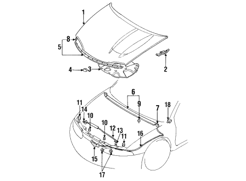 1996 Mitsubishi Eclipse Hood & Components Rod Hood Prop Diagram for MB913253