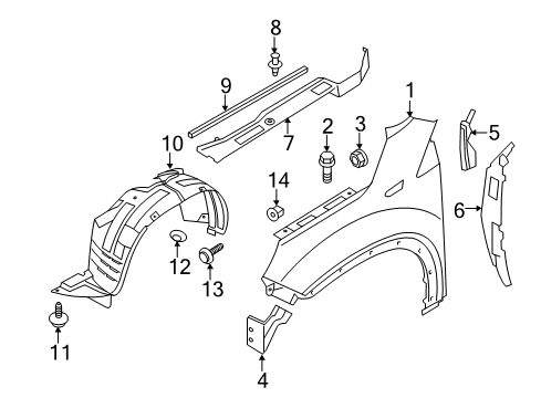 2014 Kia Sorento Fender & Components Bracket Assembly-Fender Diagram for 663182P000