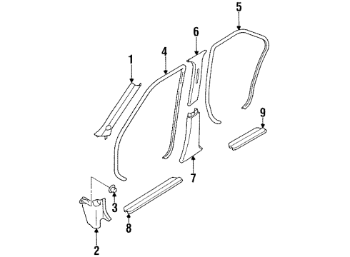 1996 Nissan Maxima Interior Trim - Pillars, Rocker & Floor Garnish Assy-Front Pillar, LH Diagram for 76912-41U05