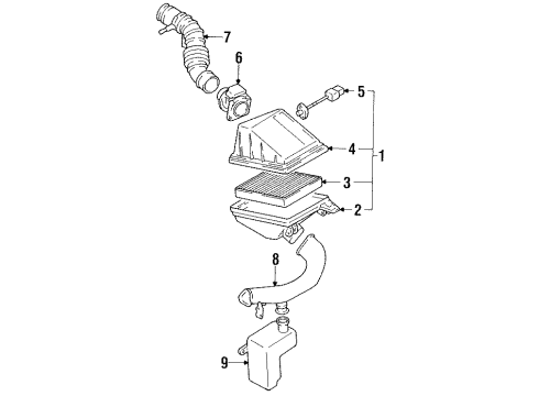 1991 Nissan Stanza Powertrain Control Air Intake Cleaner Filter Box Assembly Diagram for 16500-65E00