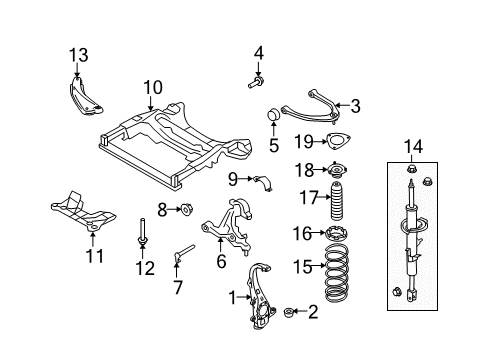 2012 Infiniti G37 Front Suspension Components, Lower Control Arm, Upper Control Arm, Stabilizer Bar, Struts & Components Strut Mounting Insulator Assembly Diagram for 54320-1EA0B