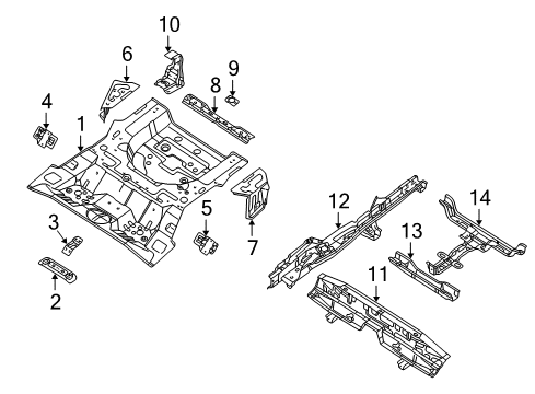 2003 Hyundai Tiburon Rear Body - Floor & Rails Crossmember Assembly-Rear Floor Center Diagram for 65851-2C010