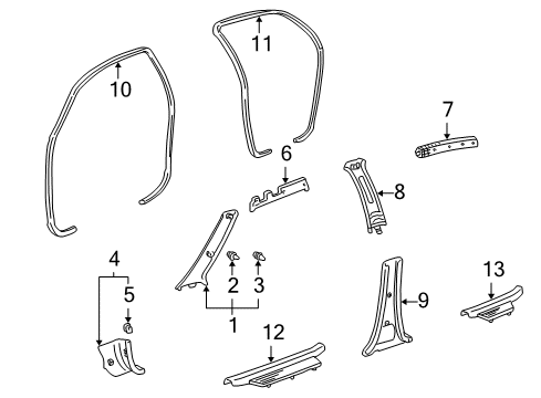 2004 Toyota Echo Interior Trim - Pillars, Rocker & Floor Windshield Pillar Trim Diagram for 62211-52011-A0