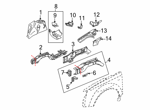 2003 Saturn Vue Inner Components - Fender Apron Reinforcement Diagram for 25903268