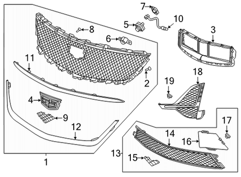 2021 Cadillac CT5 Grille & Components Lower Grille Insert Diagram for 84331969