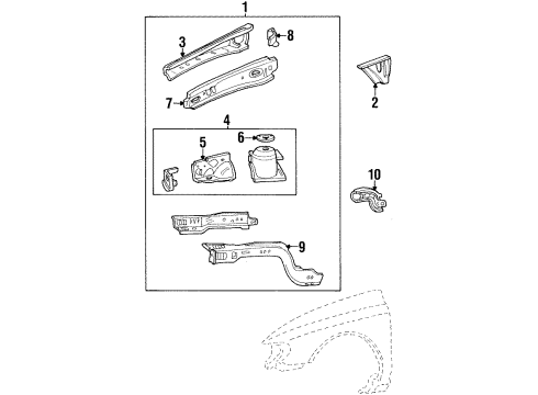 1995 Lincoln Continental Structural Components & Rails Apron/Rail Assembly Bracket Diagram for F5OY16A200A