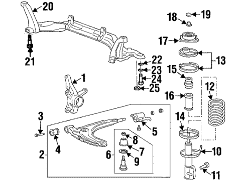 1997 Hyundai Elantra Front Suspension Components, Lower Control Arm, Stabilizer Bar Front Bumper Spring Diagram for 5462629100