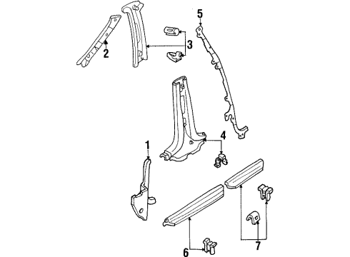 1997 Ford Escort Interior Trim - Pillars, Rocker & Floor Weatherstrip Pillar Trim Diagram for F7CZ7403599AAC