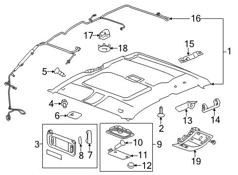 2010 GMC Sierra 1500 Interior Trim - Cab Headliner Retainer Diagram for 25822063