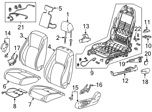 2021 Honda Clarity Driver Seat Components Sensor, Seat Position Diagram for 81550-TA0-A01