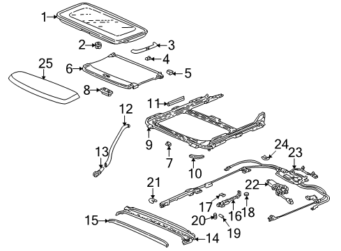 1999 Honda Accord Sunroof Glass Assembly, Roof Diagram for 70200-S82-A01