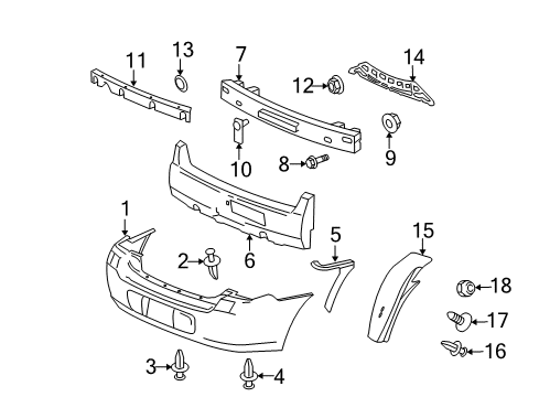 2005 Chevrolet Malibu Rear Bumper Shield-Rear Wheelhouse Panel Diagram for 15285157