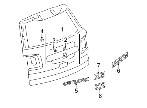 2008 Saturn Outlook Exterior Trim - Lift Gate Applique Diagram for 15923644