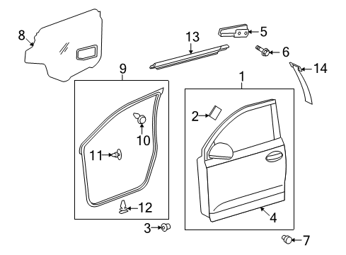 2014 Scion xD Front Door & Components, Exterior Trim Door Shell Diagram for 67002-52450