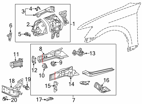 2013 Lexus GS450h Structural Components & Rails Bracket, Radiator Support Diagram for 53257-30090