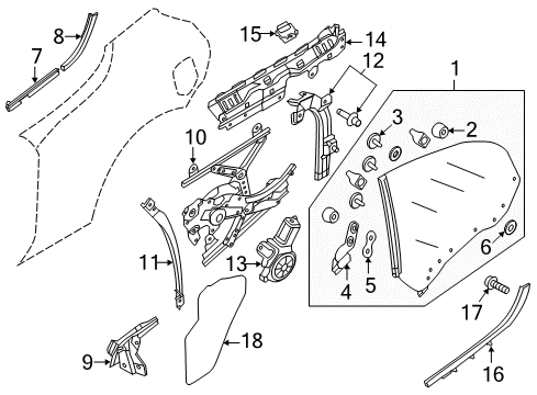 2013 Nissan Murano Quarter Window Screw Diagram for 01141-N5011