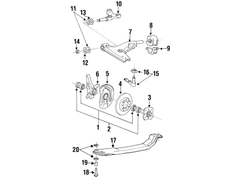 1992 Hyundai Scoupe Front Suspension Components, Lower Control Arm, Stabilizer Bar Nut-Shaft Mounting Diagram for 54558-24000