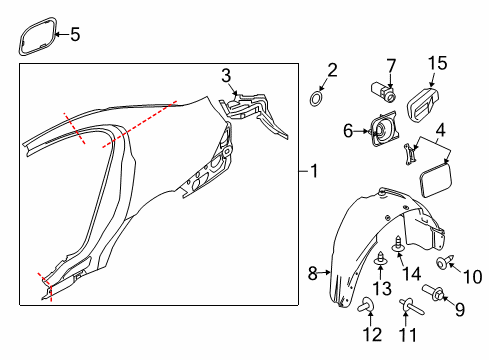 2013 Lincoln MKS Quarter Panel & Components Wheelhouse Liner Diagram for DA5Z-5428371-A